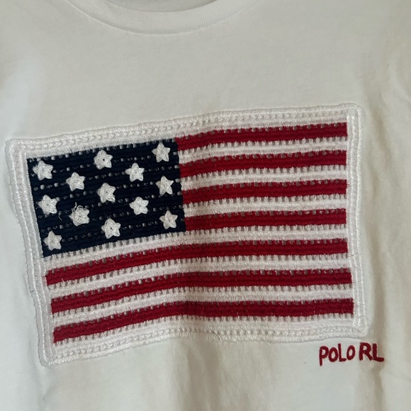 Polo Ralph Lauren Women's Embroidered American Flag Americana USA T-Shirt Tee - Picture 2 of 7